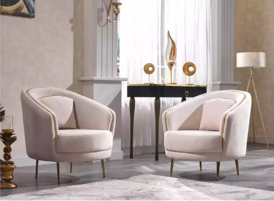 Moderne fauteuil woonkamer éénzitter ontwerper lounge kleur beige hout.