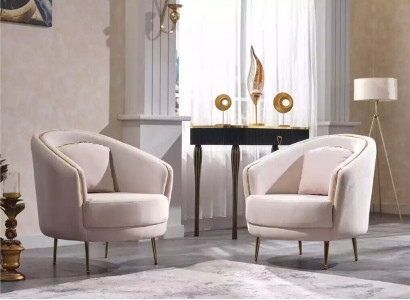 Moderne fauteuil woonkamer éénzitter ontwerper lounge kleur beige hout.