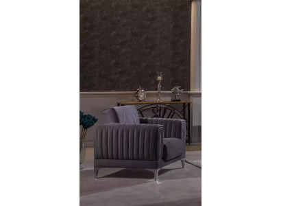 Grijze fauteuil gestoffeerde éénzits woonkamer meubels houten frame textiel