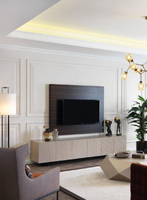 TV muurpaneel bekleding hout Luxe tv woonkamer muur tv meubels