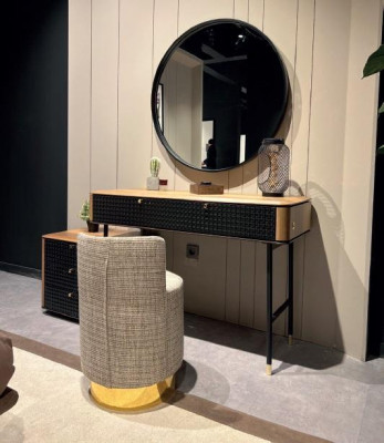 Slaapkamer Kaptafel Spiegel Krukje Compleet Set Nieuw 3-delig bruin