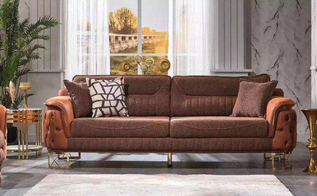 Bruine luxe Chesterfield bank 3-zits lederen bankstellen Moderne stijl.