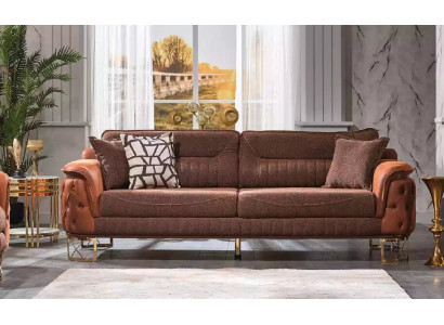 Bruine luxe Chesterfield bank 3-zits lederen bankstellen Moderne stijl.