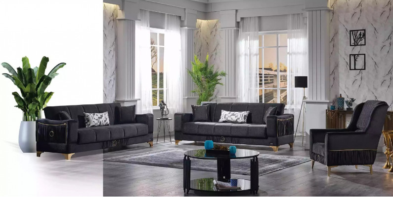 Zwarte bankstel 3+3+1 zits bank stof zitmeubelen fauteuil sofa