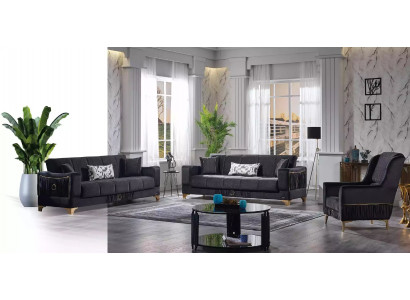 Zwarte bankstel 3+3+1 zits bank stof zitmeubelen fauteuil sofa