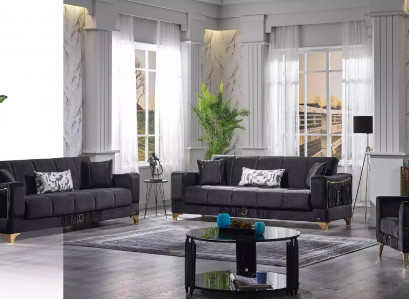 Zwarte bankstel 3+3+1 zits bank stof zitmeubelen fauteuil sofa