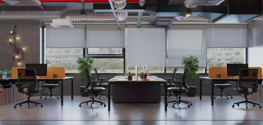 Grote werktafel kantoormeubilair thuiskantoorinrichting luxe design.