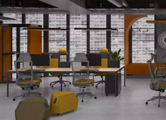 Modulaire kantoormeubelen, bureaus, luxe inrichting, houten meubels, nieuw.
