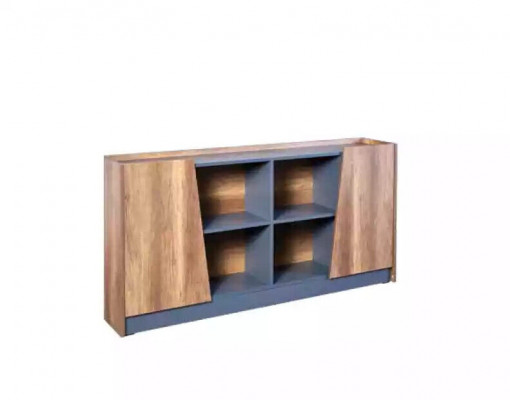 Werkkamer boekenkast kast houten plank vitrine bruin modern.