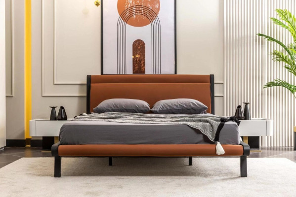 Slaapkamermeubels Tweepersoonsbed Bed Nachtkastjes Oranje Kastenset 5-delig