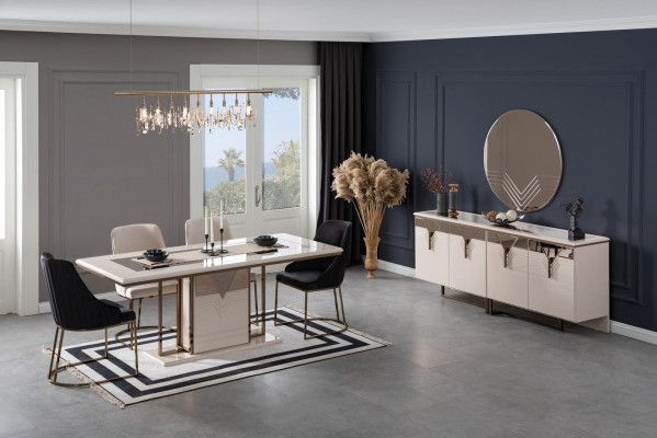 Set eetgroep eetkamer eettafel stoelen 9-delige luxe wit dressoir