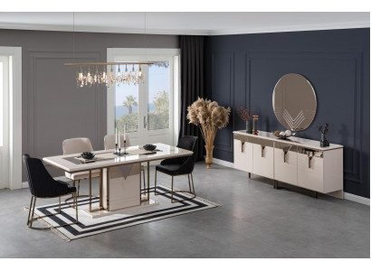 Set eetgroep eetkamer eettafel stoelen 9-delige luxe wit dressoir