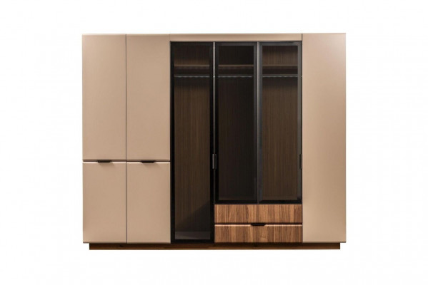 Luxe tweepersoonsbed set slaapkamer nachtkastjes 4-delig beige kast