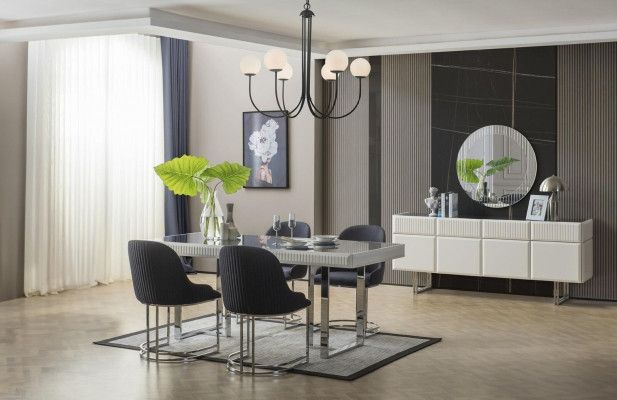 Volledige eetkamer eetgroep eettafel stoelen 9-delig luxe wit dressoir