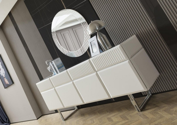 Volledige eetkamer eetgroep eettafel stoelen 9-delig luxe wit dressoir