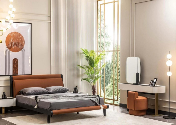 Compleet slaapkamer tweepersoonsbed Bed Nachtkastjes Oranje Console 5 delig