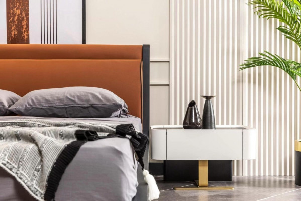 Compleet slaapkamer tweepersoonsbed Bed Nachtkastjes Oranje Console 5 delig