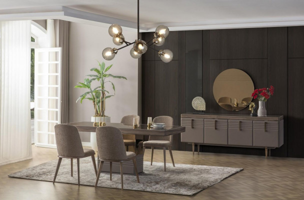 Eetgroep Eethoek Eetkamer Eettafel Stoelen Grijs Hout Set 9-delig Moderne