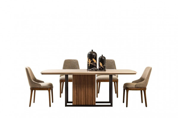 Eetgroep Compleet eetkamer Eettafel Stoelen 7-delig Beige Eethoekset