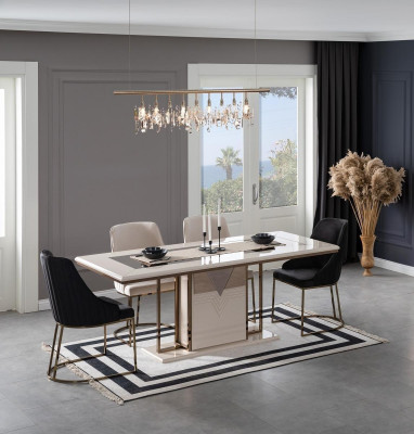 Eethoek Eetgroep Eetkamer Eettafel Stoelen Set 7-delig Luxe Wit Modern