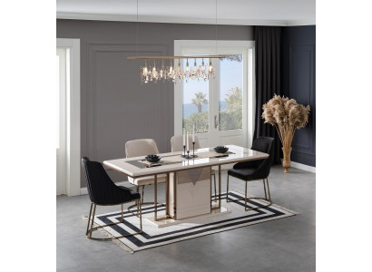 Eethoek Eetgroep Eetkamer Eettafel Stoelen Set 7-delig Luxe Wit Modern