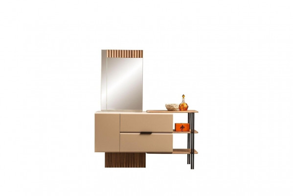Slaapkamer set Tweepersoonsbed Nachtkastjes Beige Stof 4 delen Make-up