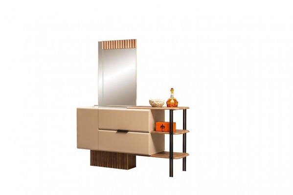 Slaapkamer set Tweepersoonsbed Nachtkastjes Beige Stof 4 delen Make-up