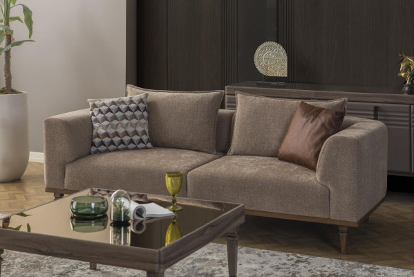 Bankstel driezits fauteuil gestoffeerde bank moderne stoffen bankstel bruin set