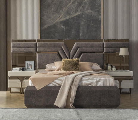 Slaapkamerset Tweepersoonsbed Nachtkastjes Set 3-delig Grijs Modern