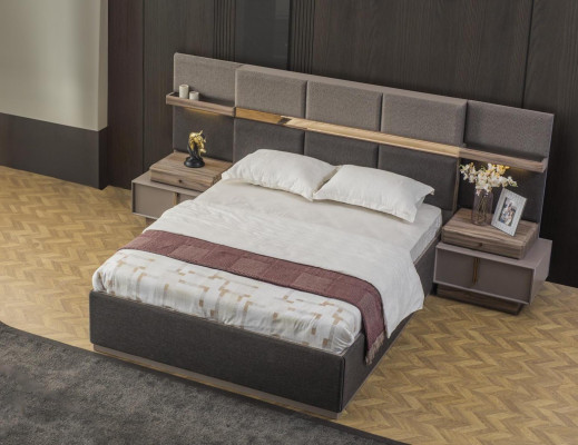 Compleet slaapkamer tweepersoonsbed set 3-delig bed nachtkastjes grijs stof