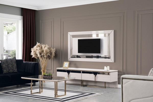 Wandmeubel TV-standaard Wandpaneel RTV laagbord Wit hout Moderne dressoir