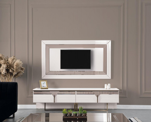 Wandmeubel TV-standaard Wandpaneel RTV laagbord Wit hout Moderne dressoir