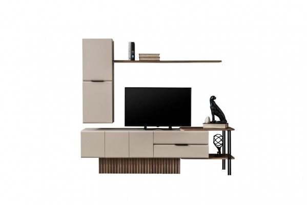 Woonkamer TV-standaard Wandkast RTV Lowboard Beige Houten planken