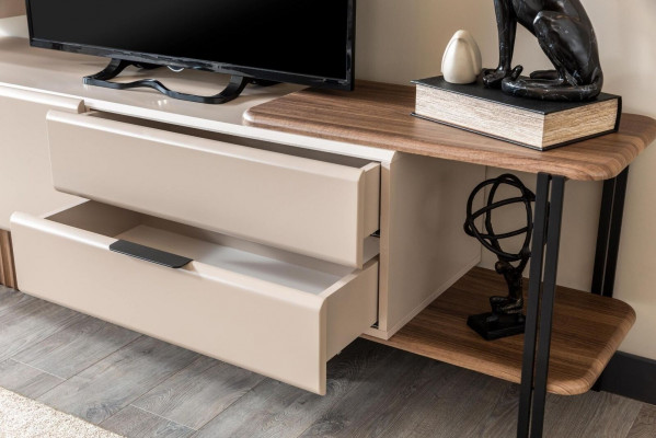 Woonkamer TV-standaard Wandkast RTV Lowboard Beige Houten planken