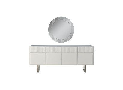 Dressoir Sideboard met Spiegel Houten kast Ladenkast Kast Hout Wit