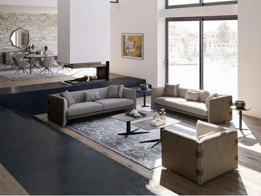 Grijs woonkamerset 7-delig Modern 2x bankstellen driezits gestoffeerd meubilair fauteuil Nieuw