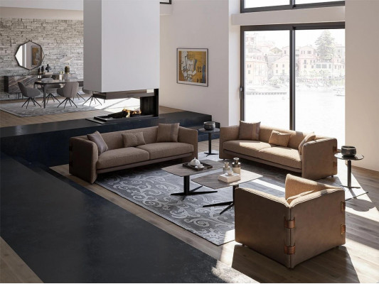 Woonkamer 7-delige Set Bruin 2x Bankstellen Moderne Fauteuil met Salontafel Luxe Inrichting
