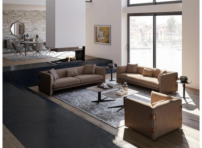 Woonkamer 7-delige Set Bruin 2x Bankstellen Moderne Fauteuil met Salontafel Luxe Inrichting