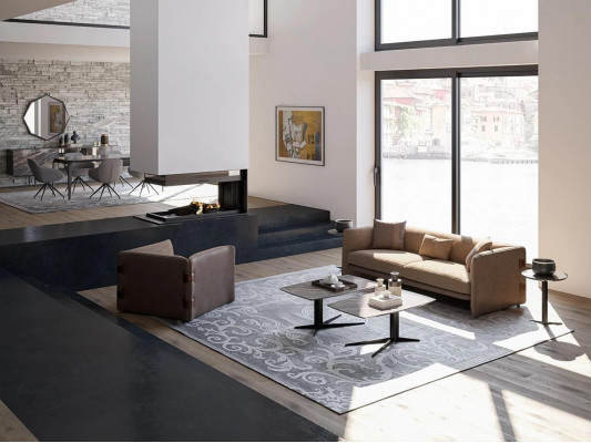 Compleet meubilair 6-delige moderne driezitsbank luxe fauteuil hout 2x salontafel
