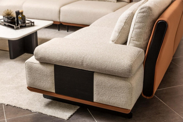 Hoekbank L-vorm Stoffen bank Salontafels Gewatteerde bank Beige Modern Sofa Set