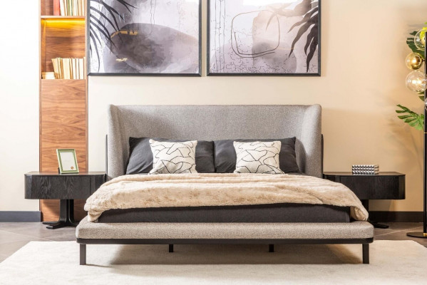 Garnituur tweepersoonsbed bed slaapkamer nachtkastjes 3-delig grijs modern
