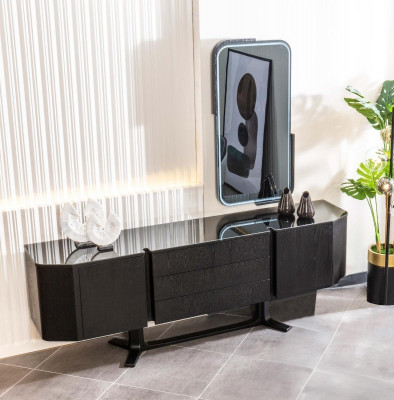 Dressoirgroep dressoir met spiegel ladekast kast zwart set
