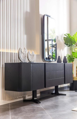 Dressoirgroep dressoir met spiegel ladekast kast zwart set