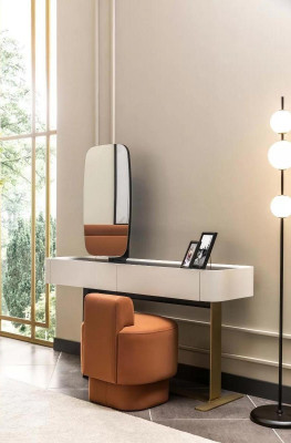 Garnituur consolentafel kruk kaptafel kaptafeltje hout wit oranje