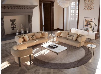 Beige bankstel design gestoffeerde woonkamerset 6-delig inrichting.