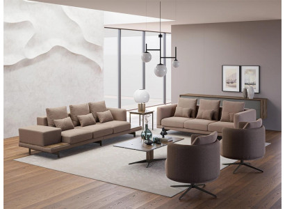 Compleet 6-delig bruin meubilair 2x bank driezitter bank gestoffeerd meubilair 2x fauteuil