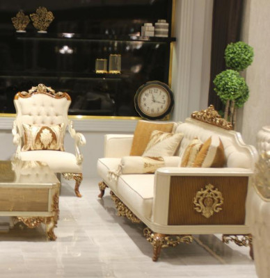 Exquise woonkamer bankstel Bank 2x Fauteuils set Luxe bankstel