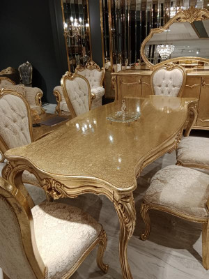 Design Eetkamer Compleet Eettafel + 6x Stoelen Klassieke Meubelen Houten Tafel Nieuw