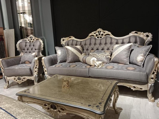 Elegante bankstel met fauteuil bankstel grijs relax 2 delen woonkamer meubels