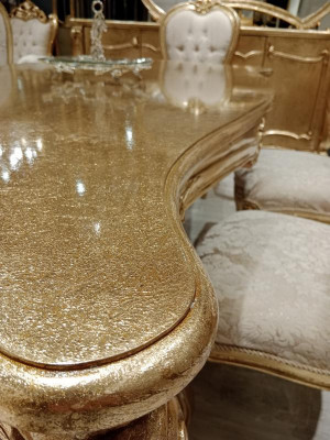 Klassiek Gouden Eetkamerset Houten Tafel Eettafel + 4x Stoelen Keuken Hout Nieuw